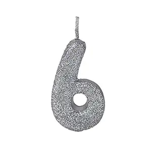 Wanna Party Number 6 Glitter Silver Candle for Birthday Decoration Items/Cake Toppers/ Cake Decorations