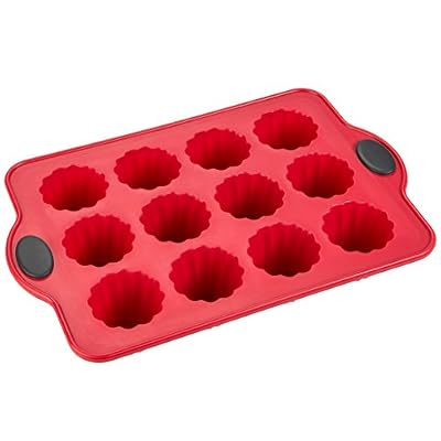 Levivo Moule à pâtisserie en silicone pour 12 Cannelés/Mini Muffins/Cupcakes 28 x 18,5 cm Rouge