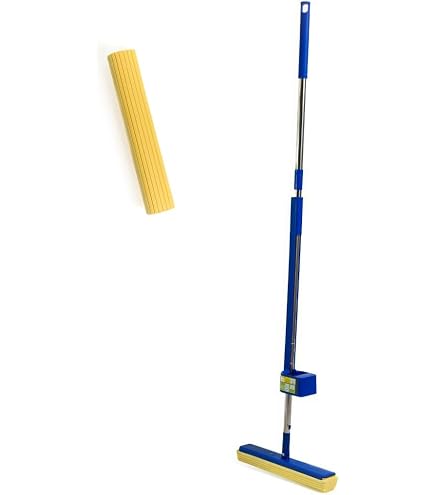 Green Mop Set 30 – 02 – Green Mop 30 cm + manico + spugna di ricambio + secchio da 10 litri in bianco – mocio doppio strizzatore assorbente PVA