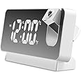 VENDERE Projector Alarm Clock LED Display Digital Projection Alarm Clock Mute Mirror USB Office Clock with 180° Projector for Bedroom Digital Alarm Clock Temperature Display