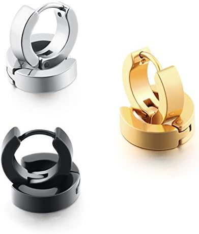 Lianjie Stainless Steel Hoop Earrings Set Huggies Piercing Earrings for Women Men Diameter Inner 0.35 Inch Package 3 Pairs