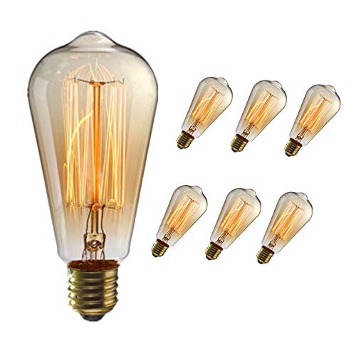 Lampadine Edison E27, Vintage ST64 60W 220V Incandescenza Dimmerabile Bianco Caldo, 6 pack