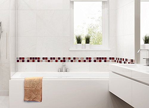 7er Set 25,3 x 3,7 cm Grandora Mosaik Fliesenaufkleber 3D-Effekt große Auswahl W5288 Wandaufkleber Küche Bad Fliesendekor Folie selbstklebend rot beige silber Design 2 - 5