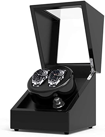 GJR-L Automatic Double Watch Winders Box AC Battery Powered, Dual Wooden Winder Rotator Storage Case 2+0,Black