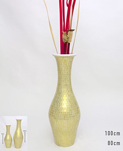 Große Bodenvase mit Glasmosaik 100 cm, Keramik, Goldfarben