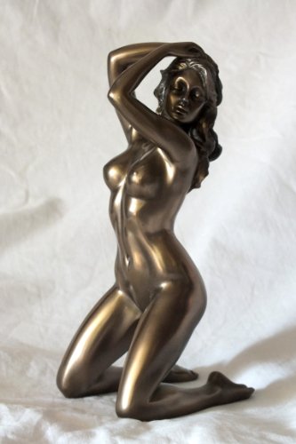Weiblicher Akt Harmonie Frau kniet Arme am Kopf bronziert Figur Skulptur - 2