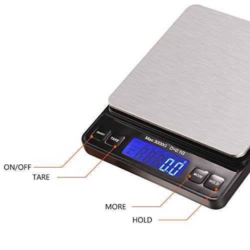 Homdox Digitale Küchenwaage, Briefwaage, Feinwaage, Hohe Präzision auf bis zu 0,1g (3kg Maximalgewicht), Tara-Funktion, LCD Display, Mini Electronische Multifunktionale Waage Edelstahl Silber - 2