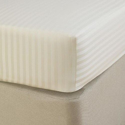 PC Diana Linen 35 Cm EXTRA DEEP,1 Piece Fitted Bed Sheet without pillowcase 400 Thread Count Long-staple 100% Combed Pure Natural Cotton Bedding. ***Carefully Woven From Long Fine Staples Of Cotton Yarn*** Euro Ikea King size, Cream/Ivory Stripe