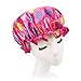 Fletion Fashion Girls Ladies Women's Polka Dot Flower Printed Bathing Cap Satin Cloth + EVA Double Layer Waterproof Elasticated Bath Hat SPA Dry Hair Shower Cap Salon Hair