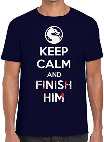 TeeDemon Keep Calm and Finish Him - Gamer Meme - Mens Shirts - Men's Tshirt - All Sizes - All Colours - Casual T-Shirt Gift by Navy Blue - XXL
