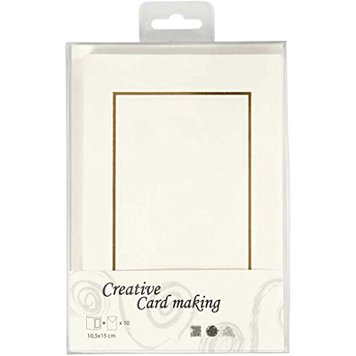 Passepartoutkarte , Kartengröße 10,5×15 cm, off-white, rechteckiger Ausschnitt mit Goldkante, 10 Set - 2