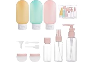 YESYAMO 11 PEZZI Bottiglie da viaggio Set di bottiglie di plastica di ricarica portatili, con flaconi spray, contenitori per cosmetici liquidi bottiglie di pompaggio e vasetti di crema.