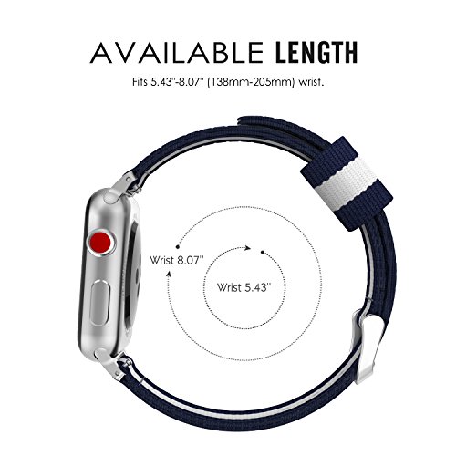 MoKo Correa para Apple Watch 42mm - Adjustable Reemplazo Band Deportiva con Fino Tejido de Nil  n para Apple Watch 42mm SERIES 1   2   3  2015   2016   2017  Nike  Todos los modelo  Azul Blanco