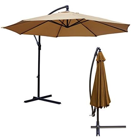 KCT 3.5m Large Mocha Garden Cantilever Parasol Umbrella Patio Sun Shade with Adjustable Crank Tilt and Outdoor UV Protection