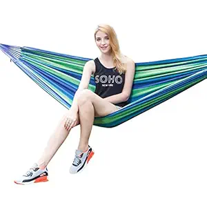 P-Plus International Outdoor Camping Canvas Fabric Portable Garden Hammocks Striped Ultralight Outdoor Beach Swing Bed with Strong Rope,Swing for Garden (280*80CM, Blue)