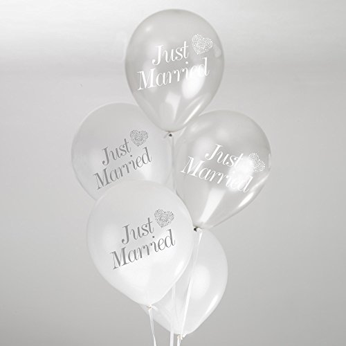 Luftballons mit der Aufschrift „just married“ & einem Herz in weiss & silber – Inhalt 8 Ballons pro Packung – originelle Deko für Ihre Hochzeit - 2