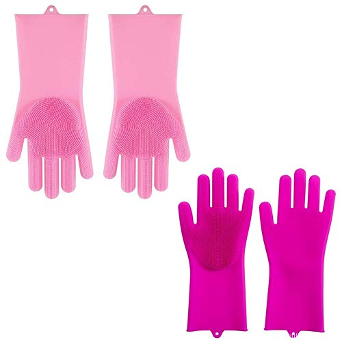 Preisvergleich Produktbild DBSCD Scrubbing-Handschuhe für Geschirr, Geschirrspülhandschuhe mit Scrubbers, Silikon-Reinigungsbürste Scrubber-Handschuhe, Hitzebeständig, Zum Reinigen, Haushalt, Geschirrspülen, Waschen des Autos