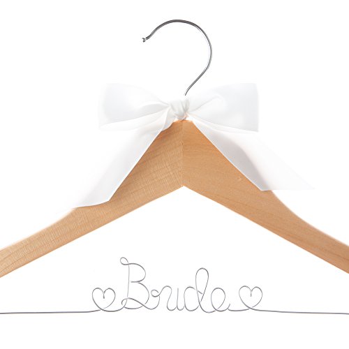 Ella Celebration Bride to Be Wedding Dress Hanger Wooden and Wire Hangers for Brides Gowns (Natural Wood Silver Wire)