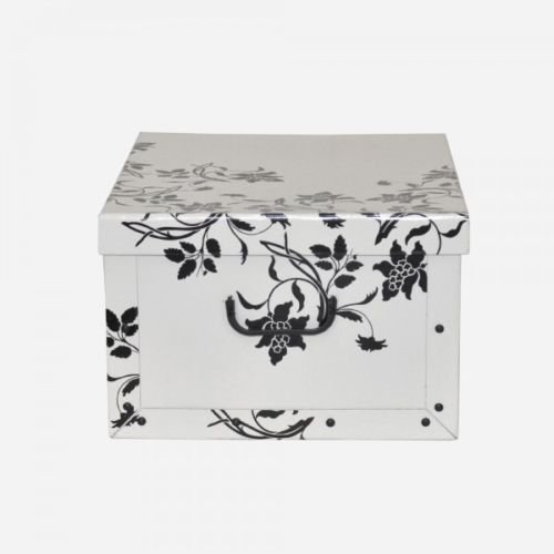 3 Stück Deko Karton der Serie „Barock Blumen“ in Weiß mit schwarzer Blumenranke ! XXL Volumen, tolle Optik und super Stabilität! Jede Box mit den Maßen 51 x 37 x 24 cm – Topp für Haushalt, Büro, Wäsche, Geschenkbox, u.v.m. - 3