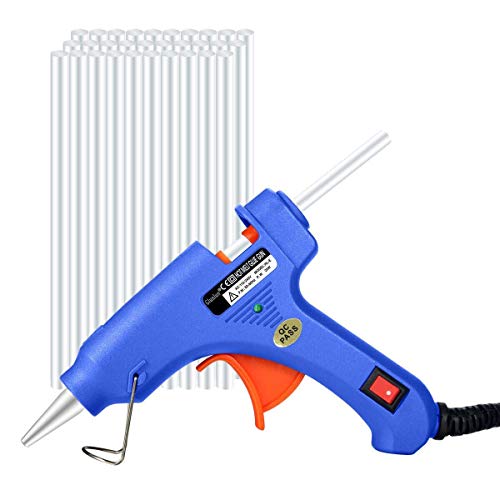Glunlun 20W Pistola de Pegamento Caliente, Hot Melt Glue Gun con 30pcs Pegamento Pega de alta Temperatura de Fusión Pegamento Pistola Para artesanía, bricolaje, afición, artesanía, mini, metal, madera, vidrio, tarjeta de tela, plástico y cerámica, azul.