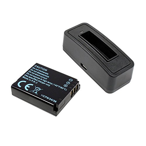 Charging Station and Battery Pack (1000mAh) for Panasonic Lumix DMC-FX8;Battery replaced: Panasonic CGA-S005, Fuji NP-70, Leica BP-DC4, Ricoh DB-60