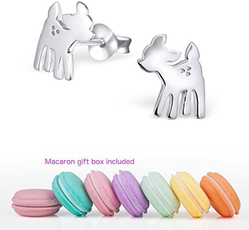 CuteCachoo - Mini macaron gift box included! Childrens / womens simple bambi deer ear studs. Quality sterling silver earrings for kids or adults.