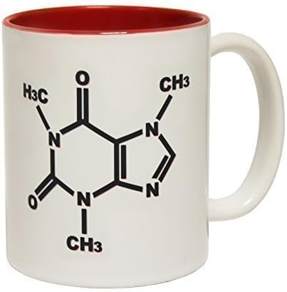 123t Mugs CAFFEINE CHEMICAL STRUCTURE Ceramic Slogan Cup With Red Interior - GIFT BOXED novelty funny