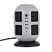Produktbild ICOCO 110V-250V 2500W Säulenförmige Feuerfeste ABS Kupferkabel Überspannungsschutz Steckdosenleiste mit 8 Fach, 4 USB-Ladeausgänge und Schalter (Schwarz-Grau)