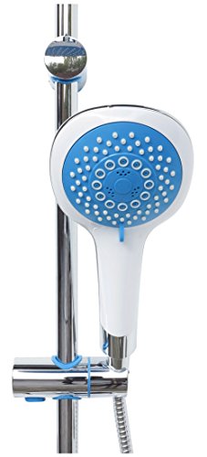 Dusch Set Brauseset Duschsystem Duschgarnitur Duschstange variable Halter 40 – 90cm runde Kopfbrause Regendusche Regenbrause Dusche Duschset Brause Set Komplettdusche für vorhandene Bohrlöcher Duschbrause 100cm lang 12001-Blau - 6