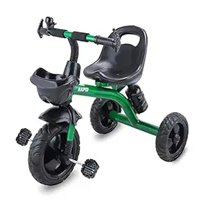 GettBoles Rapid Tricycle for Kids of Age 2 to 4 Years - The Ultimate Metallic Color Trike for Kids with Front Basket, Sipper and Rubber Wheels for Boys/Girls/Children (Green)