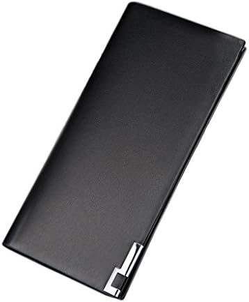 Men's Genuine Leather Long Bifold Checkbook Wallet Card Holder (Black)