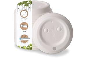 BIOZOYG Couvercle en papier avec bec I Couvercle pour café à emporter Ø 90 mm blanc I Pour gobelets à café en papier I Biodégradable et compostable I Couvercle avec ouverture I 50 pièces