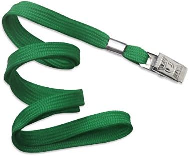 100 Green Flat Non-Breakaway Lanyards With Steel Bulldog Clip by Specialist ID by Brady People ID