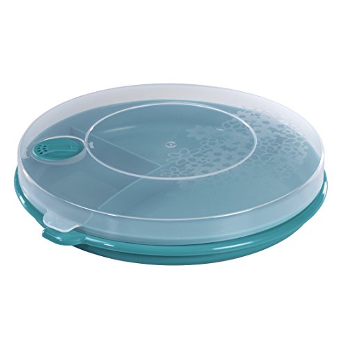 Xavax Mikrowellenteller Set 6-teilig (3 Menüteller mit drei Unterteilungen, 3 Deckel mit Ventil, spülmaschinengeeignet, zum Einfrieren) rot/türkis/weiß - 4