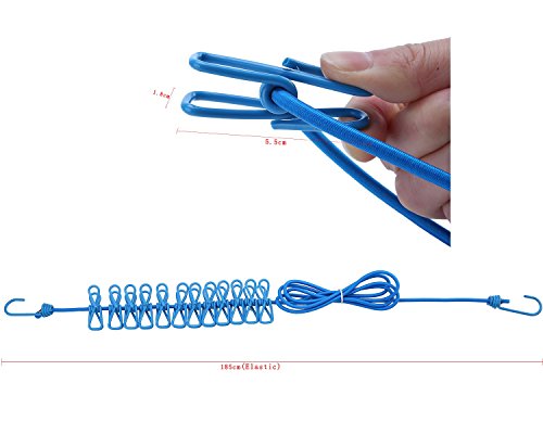 niceEshop(TM) Reise Wäscheleine mit 12 Beschichteten Klammern - 2