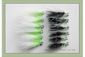 GRSTA Cats Whiskers Trout Flies, 12 Black & White Shaggy Cats, Size 10, Fly Fishing
