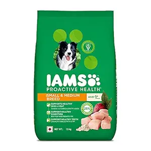 IAMS Proactive Health Adult Small & Medium Breed Dogs (1+ Years) Dry Dog Food, Chicken, 1.5 kg Pack