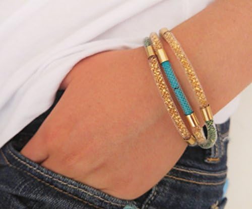 Sparkle Handmade Multi strand Bracelet, Golden Glitter Beads and Turquoise Bars Mes Wrap