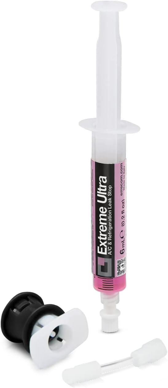 Errecom Extreme Ultra - 6 ml, Sellador de Fugas para Sistemas de Aire Acondicionado de Automóviles, incluye el adaptador para válvulas de carga lato baja presión gas R134a