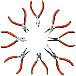 8 Pcs Pinces - Pince Coupante, Pince Plate, Pince à Bec Rond et plus- Kit d'Outils Très Résistant pour les Travaux d'Électricité et de Menuiserie, DIY la Fabrication de Bijoux (Petit)