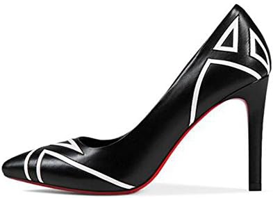 YIXINYI Court Shoe Stripe Black / White Women's Shoes High Heels Thin Heel Shallow Mouth Pointed Heel 9.5cm ( Color : 1 , Size : EU39/UK6/CN39 )