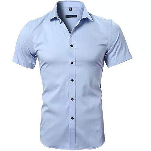 Gdtime Camisa de Manga Corta Transpirable de Color Liso para Hombre. (Azul Claro, L)