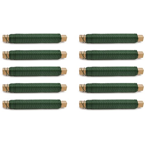 COM-FOUR® 10x Blumenwickeldraht Bindedraht grün, Stärke 65mm, 1000g, je 100g auf einem Holzstab gewickelt (10 Stück - grün)