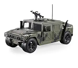 PLUSPOINT 1:16 Friction Powered Hummer Jeep Fighter Army Truck - Inertia Military Jeep Vehicle with Lights & Sounds Toy for Kids (Army Jeep)