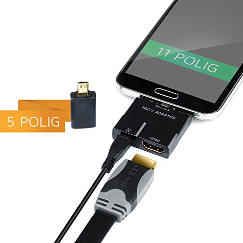 CSL – MHL Micro USB zu HDMI Adapter (microUSB 5pin + 11pin) – zum Synchronisieren von Smartphone / Tablet-PC auf Fernseher / Smart TV / Monitor / Projektor – HDTV – 1080p Full HD – 8-Kanal digital Audio 7.1 Surround – schwarz - 3