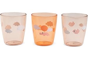 Done by Deer Yummi mini Glas 3-er Pack Happy clouds Papaya (120 ml) - Kinder Trinkbecher - Plastikbecher aus 100% Acryl in Lebensmittelqualität und Spülmaschinenfest - Durchsichtig Kinderbecher