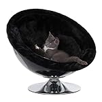Moderno-ed-elegante-divanetto-in-acrilico-per-gatti-o-cani-di-piccola-taglia-in-perfetto-stile-anni-70-Rivestimento-in-peluche-cuscino-interno-e-supporto-cromato-Colore-grigio-trasparentenero