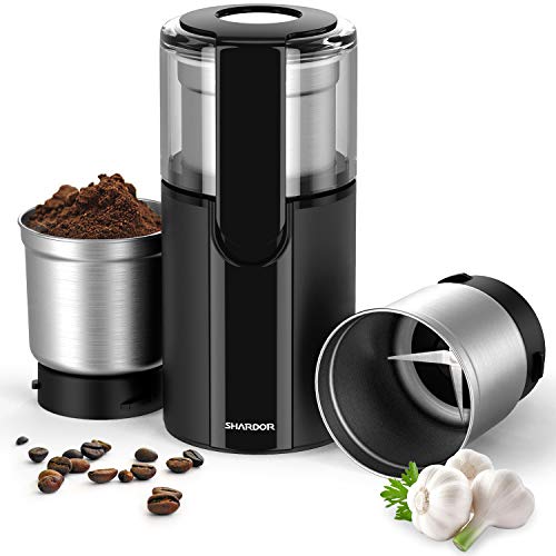 SHARDOR Moulin à Café Électrique Broyeur Multifonctionnel 2 en 1 Bols Amovibles Grande Rotation Acier Inoxytable Mixeur Épices Graines de Lin Fruits Secs Herbes Qualité Alimentaire 200W