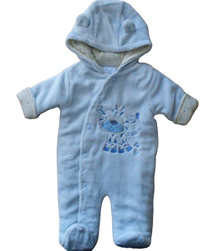 3-6 months - Baby Boys Cute Soft and Furry Blue Little Tiger Hooded Winter Pramsuit