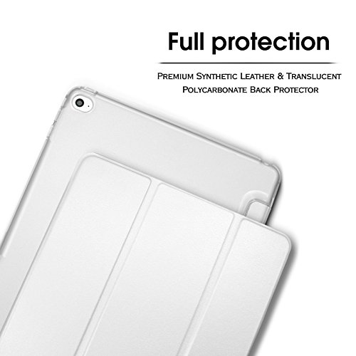 iPad Air 2 / iPad 6 Hülle, Infiland Ultra Dünn Tri-Fold Smart-Muschel PU Leder Ultra Schlank Superleicht Ständer Smart Shell Cover Schutzhülle Etui Tasche für Apple iPad Air 2 (2014 Modell)/ iPad 6(mit Auto Schlaf / Wach Funktion)(Transparent Weiß) - 3